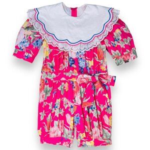 Vintage Chocolate Soup Pink Floral Round Lace Collar Shortalls Romper Outfit 6